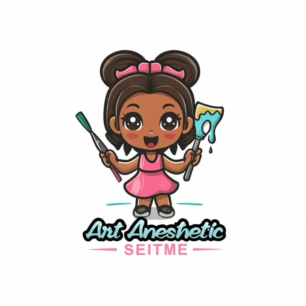 a logo design,with the text "Art Anesthetic", main symbol:A chibi or kawaii style black girl,Moderate,clear background