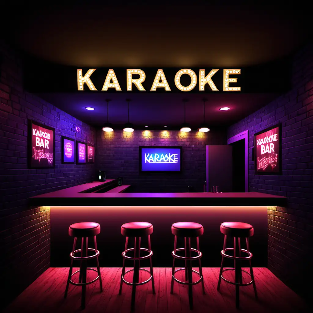 Erstelle ein Bild einer modernen von Licht gedimmter Karaokebar