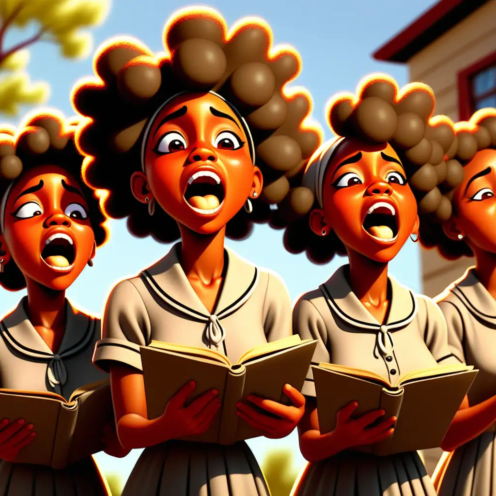 Juneteenth Celebration Joyful African American Teens Singing in Vintage Cartoon Style