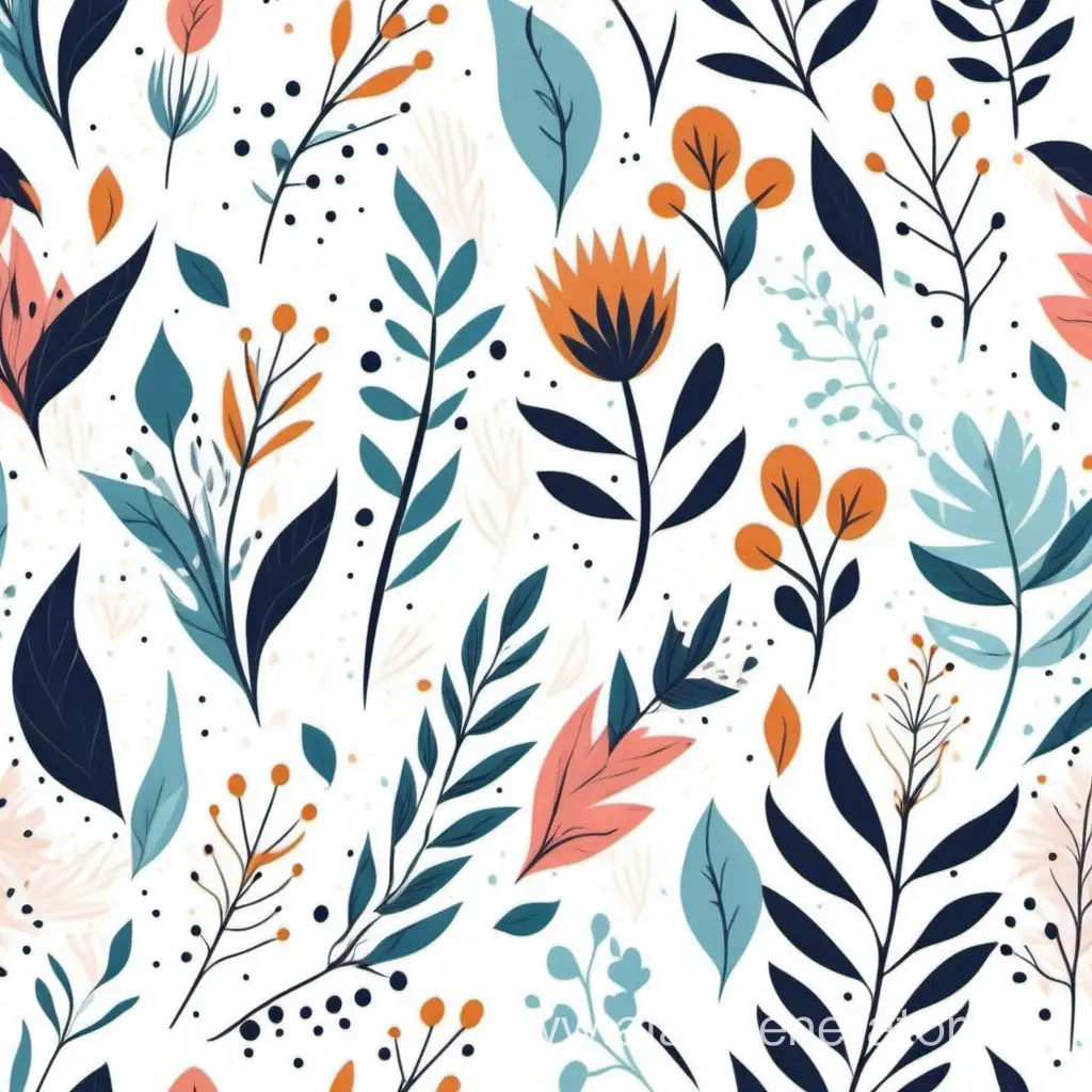 seamless pattern with abstract flowers, leaves and branches on white background. Perfect for textile print, wrapping paper, background, book cover, kids fashion and apparel. vector
