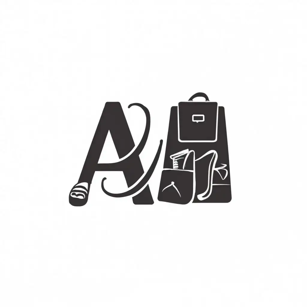 logo, I want a shoe and bag to overlap with the name of the logo, with the text "AH", typography, be used in Retail industry
