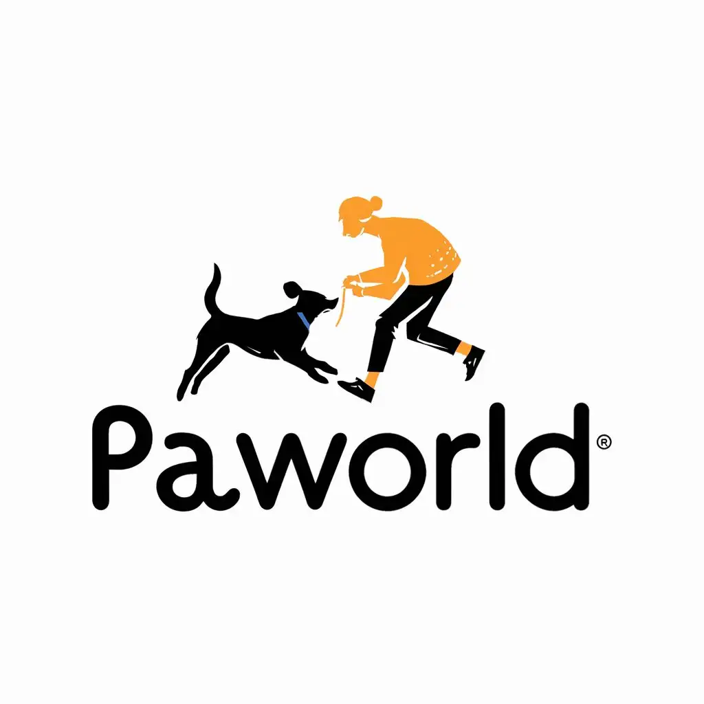 LOGO-Design-For-Paworld-Joyful-Dog-and-Owner-Playtime-with-Vibrant-Typography