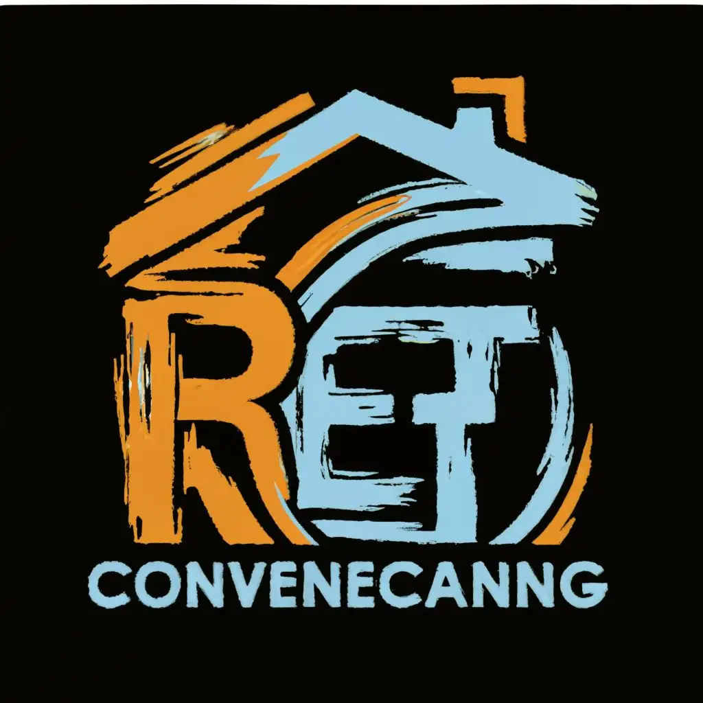 logo, a distorted house, with the text "R.E.T Conveyancing", typography, be used in Real Estate industry