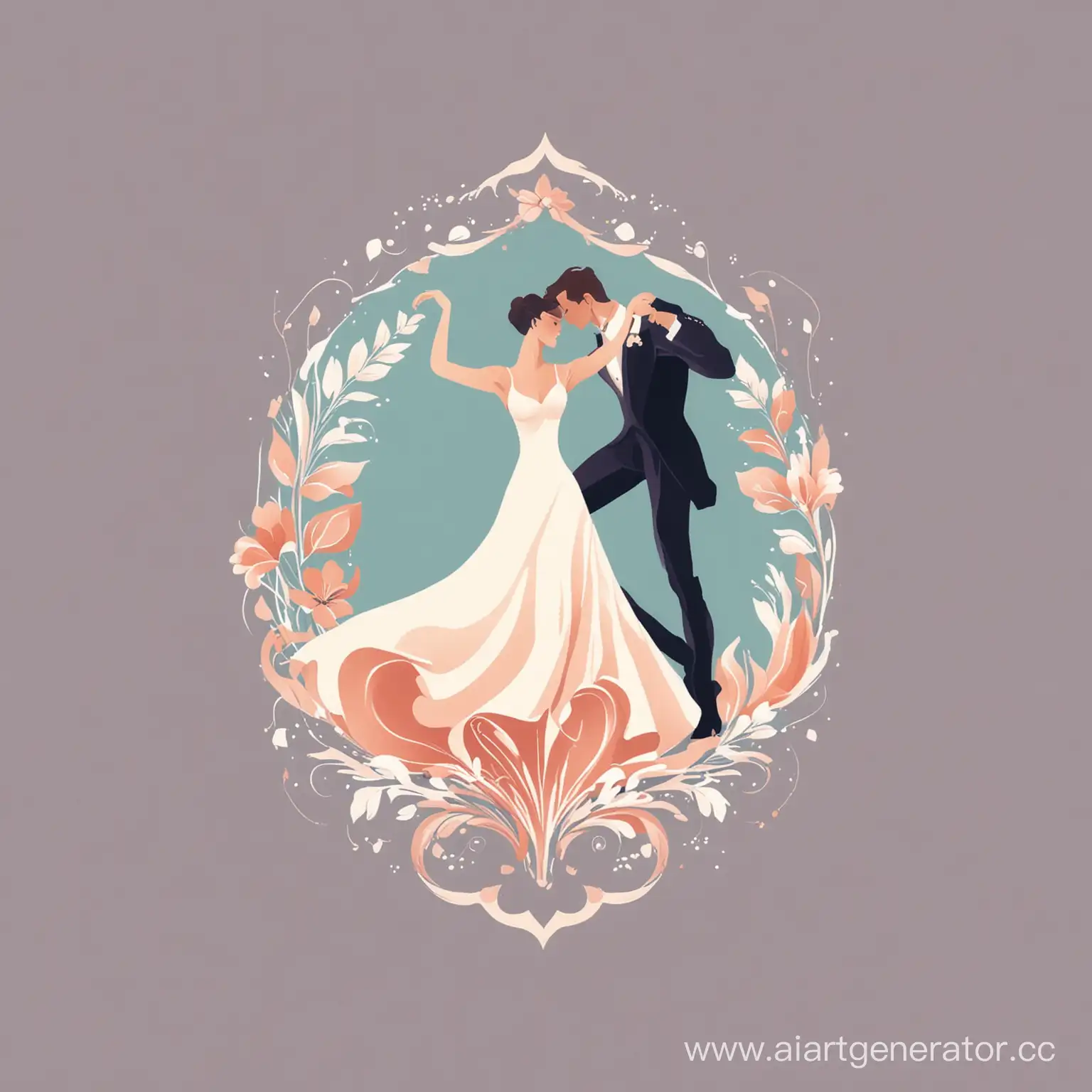 Женщина и мужчина танцуют бальные танцы логотип минимализм нежные цвета цветы