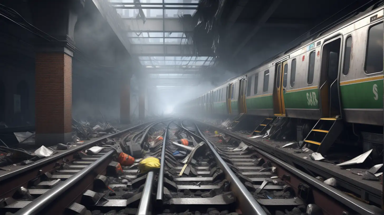 Photorealistic Subway Disaster Scene with Railway Accident