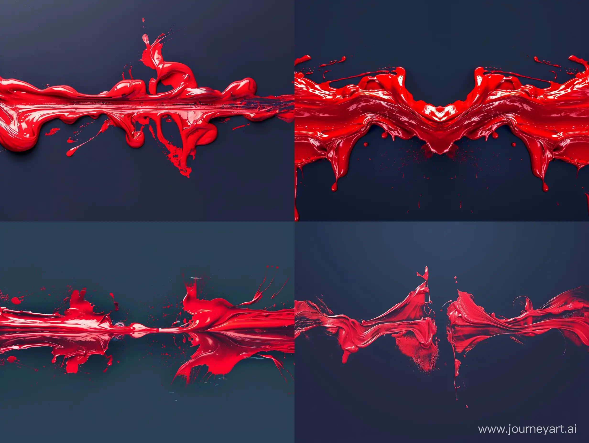 symmetrical flowing paint red paint stream against a dark blue background