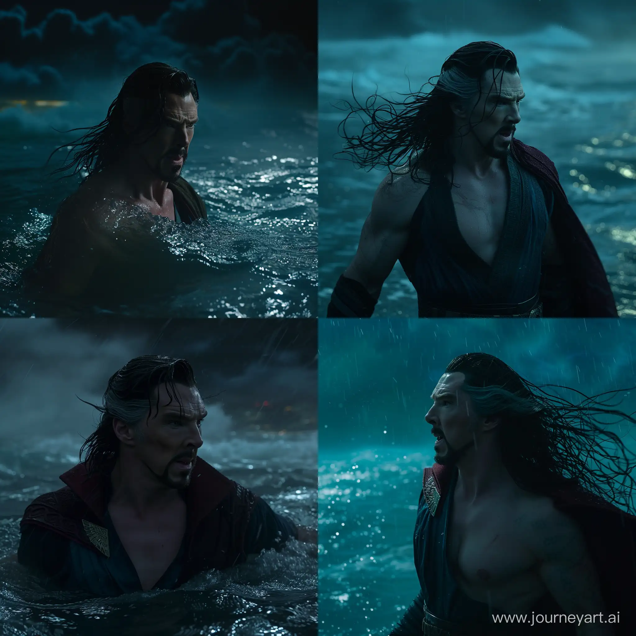 Mystical-Night-Seascapes-Shirtless-Doctor-Strange-with-Flowing-Hair-in-ShoulderLevel-Shot