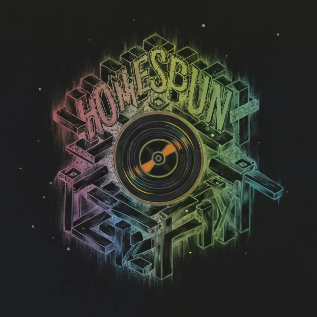 LOGO-Design-for-Homespun-Isometric-Vinyl-Record-Reflecting-Colored-Light-with-Typography