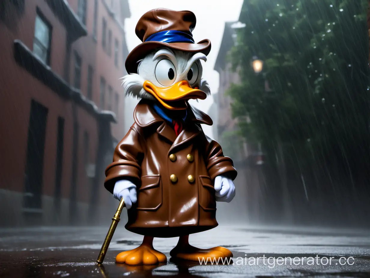 Scrooge McDuck detective in a brown raincoat