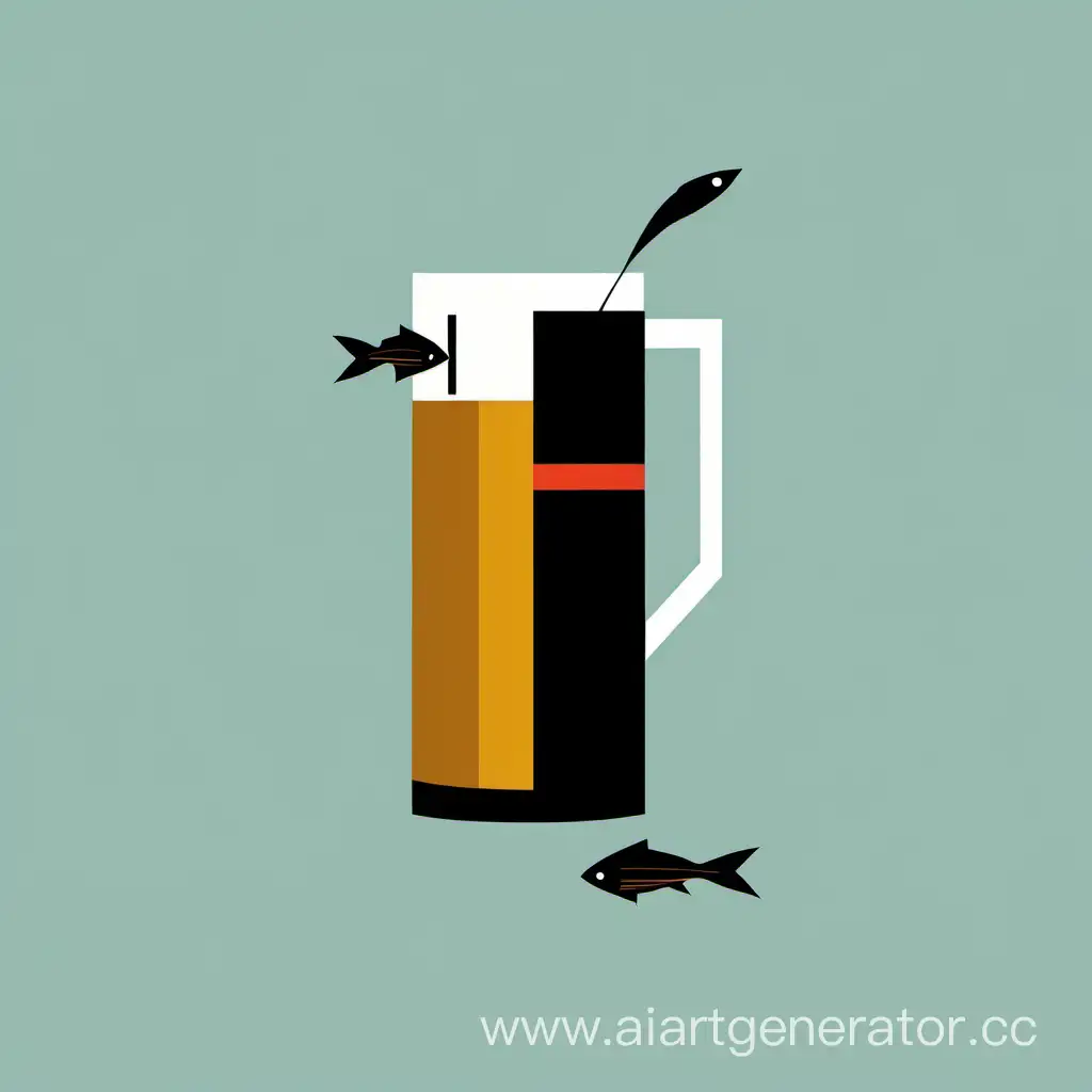Minimalist-Suprematism-Art-Tranquil-Composition-of-Beer-and-Fish