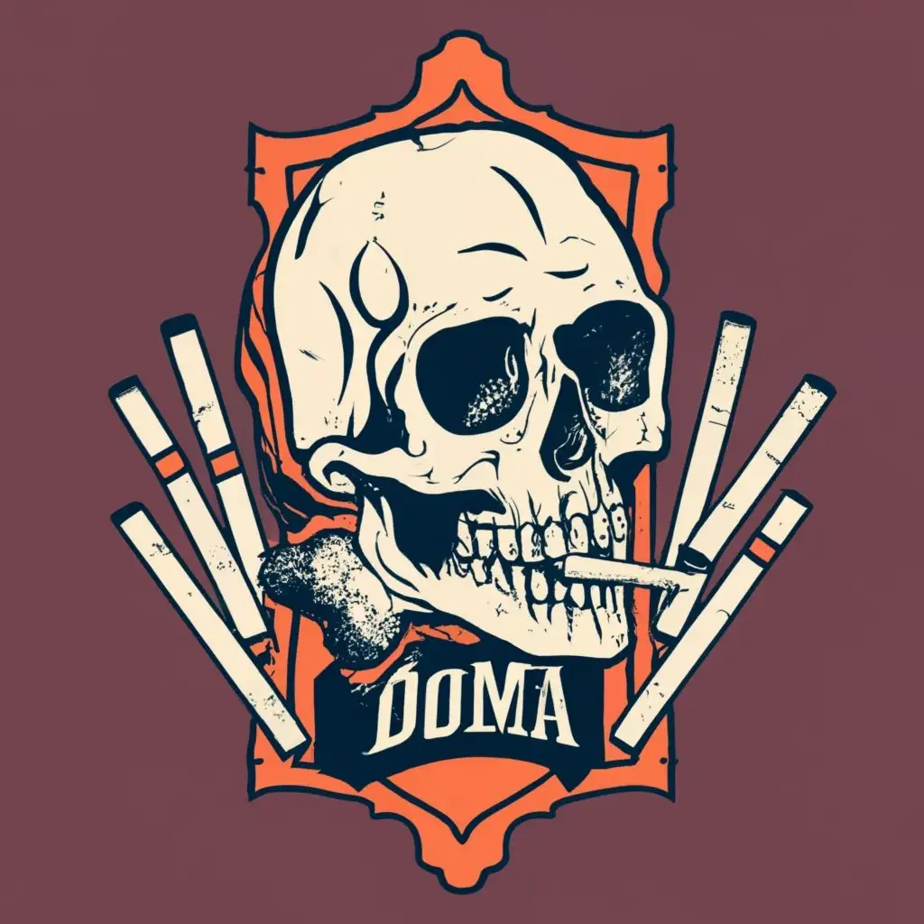 logo, Mafia , skull , cigarettes, with the text "Doma", typography