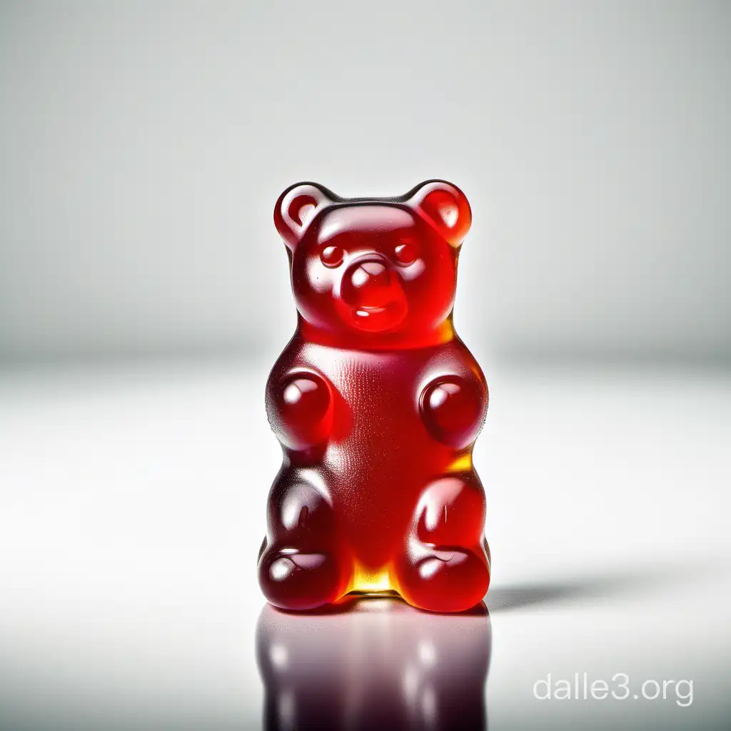 one gummy bear isolated on white background, facing forward, and no shadows
