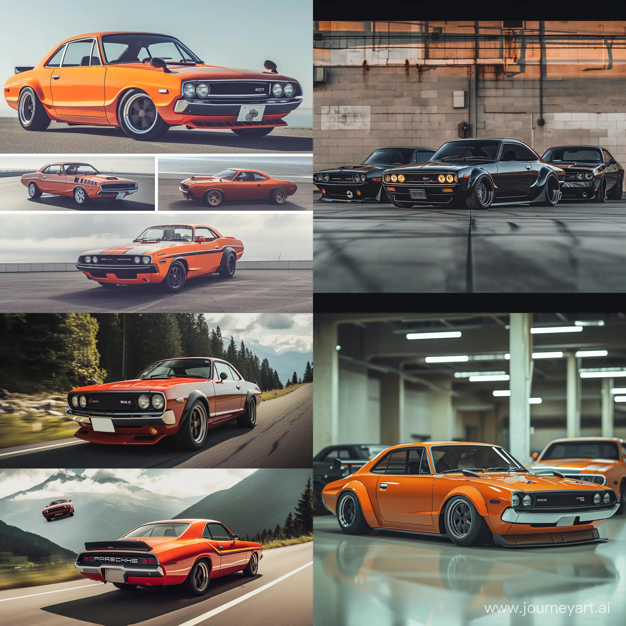 Vintage-Sports-Cars-Lineup-Nissan-Skyline-Porsche-911-Dodge-Challenger