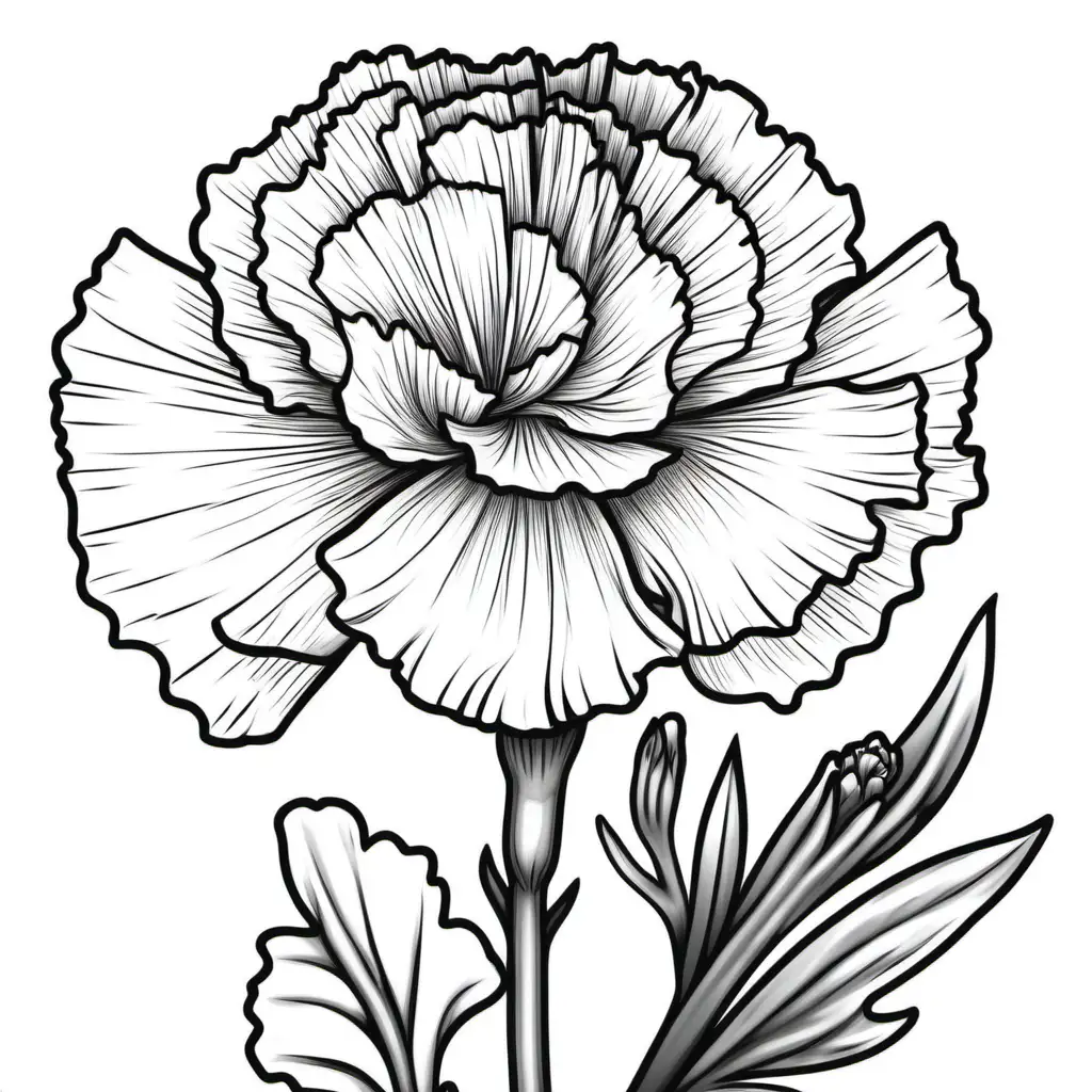 create an illustration for a coloring page of the birth flower for January: Carnation
