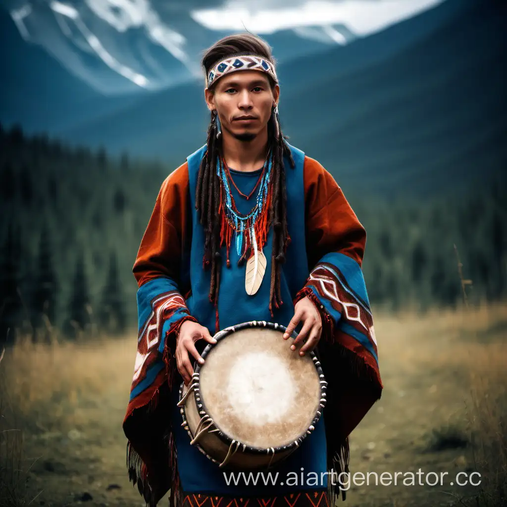 Young-Shaman-in-Shamanic-Attire-with-Drum