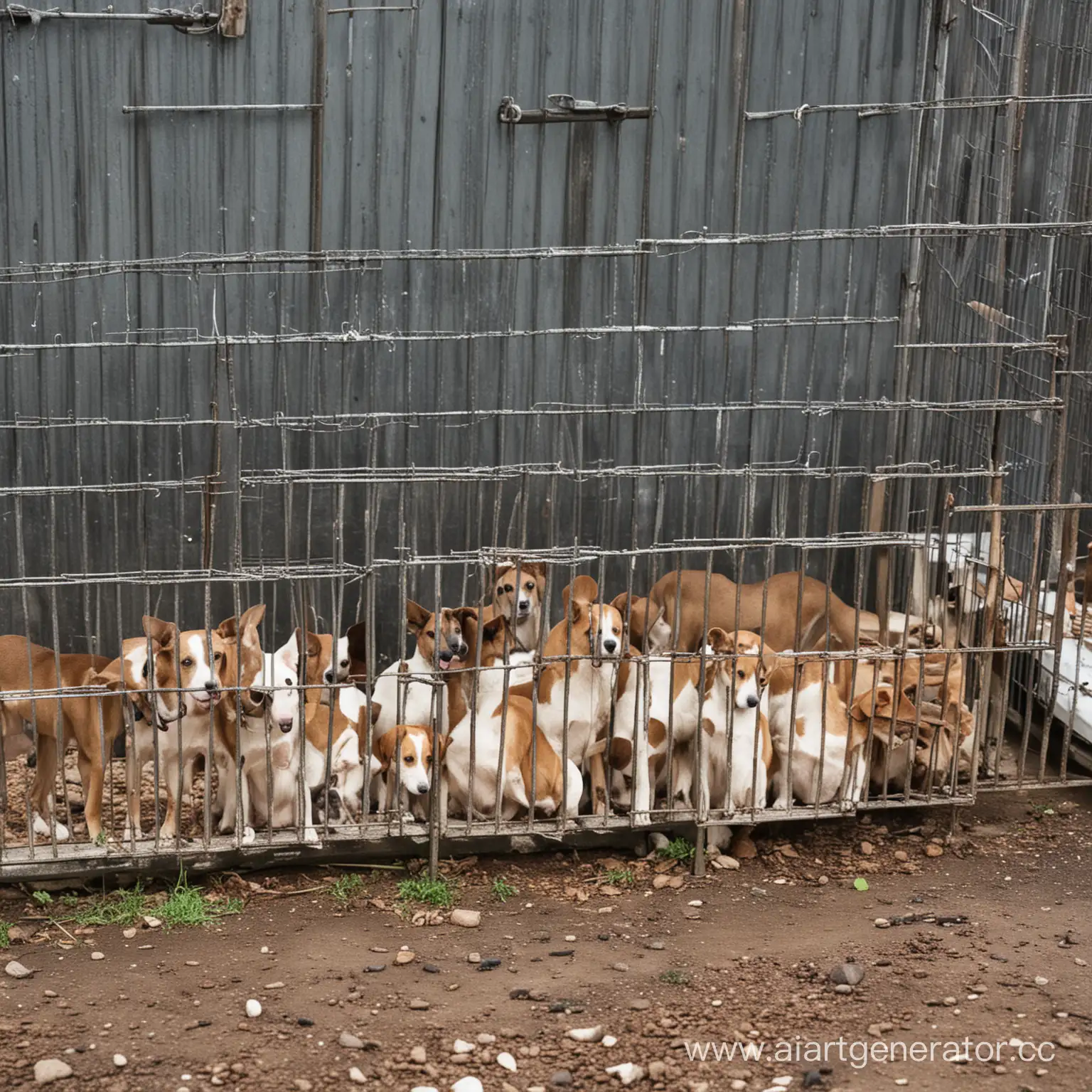 Приют для собак, где животные голодные, необходима уборка в клетках
