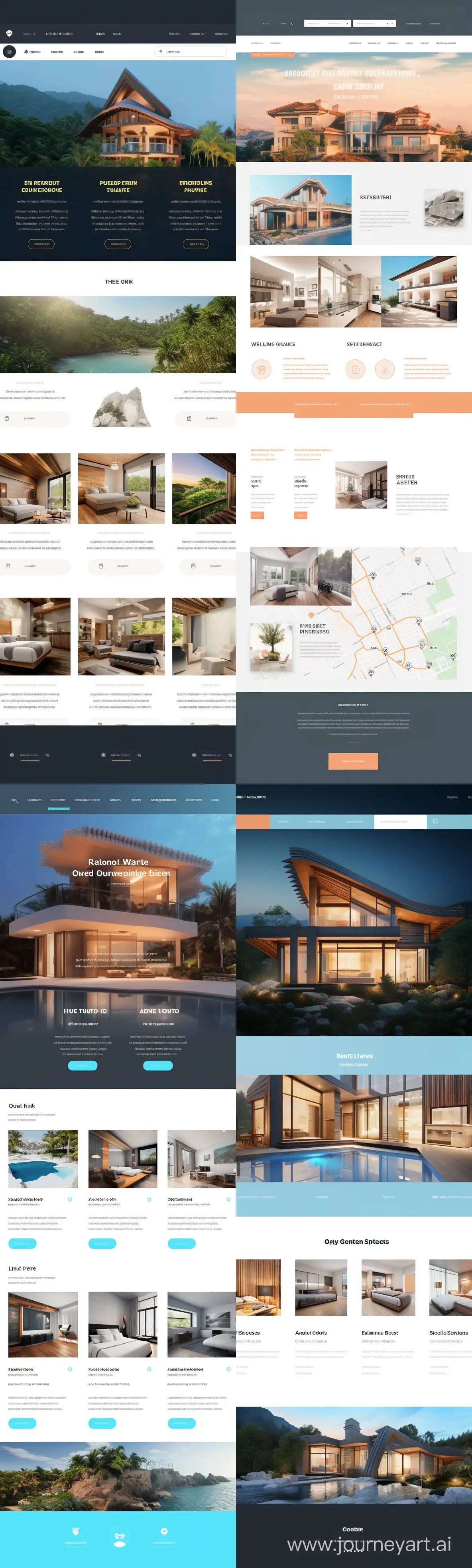 Design a modern and visually striking full web landing page for a real estate platform, inspired by the theme 'Mid Journey AI.' Create five distinct sections, each featuring fancy UI cards that seamlessly integrate the concept of artificial intelligence into the user's real estate journey. Consider the use of cutting-edge design elements to convey the dynamic nature of the mid-journey experience. Showcase the fusion of technology and real estate seamlessly, incorporating visually appealing graphics, intuitive navigation, and a user-friendly interface. Capture the essence of progress, efficiency, and innovation in the real estate industry through your artistic interpretation, ensuring a captivating and memorable user experience --ar 9:30