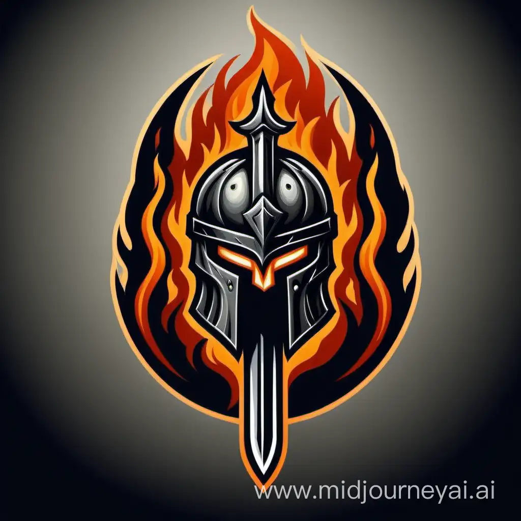 spartan helmet logo with flame and sword