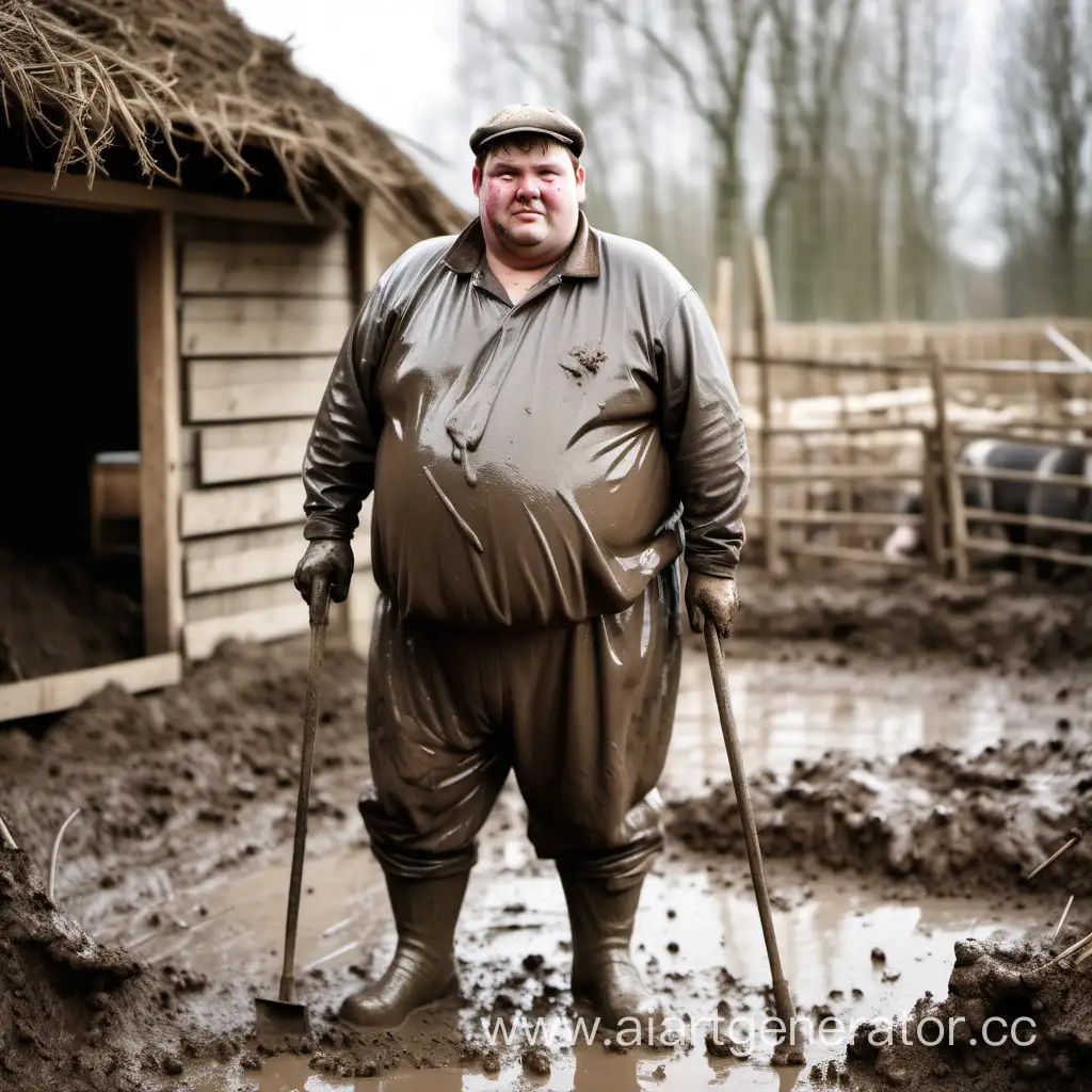Charming-MudCovered-Farmer-Tending-to-Pigsty-with-Crutches