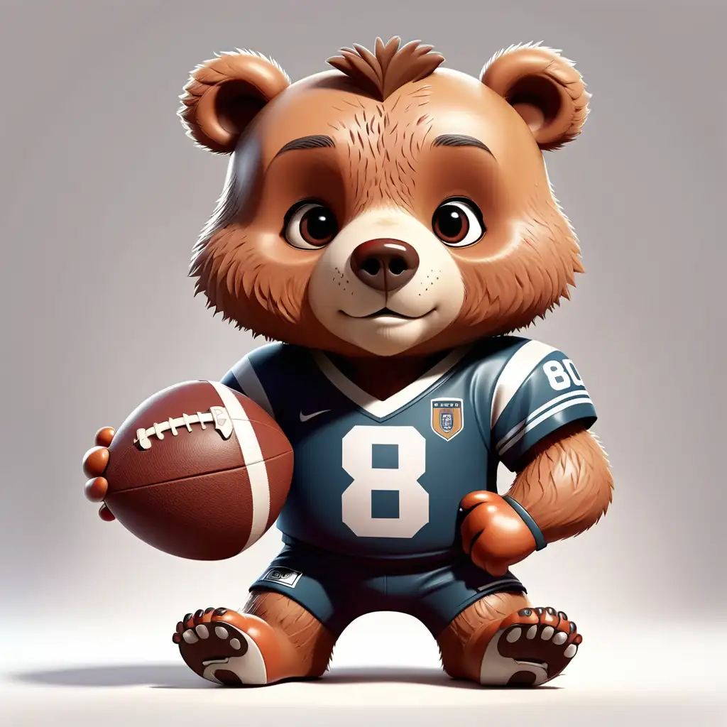 Adorable Cartoon Bear in Football Player Attire on White Background