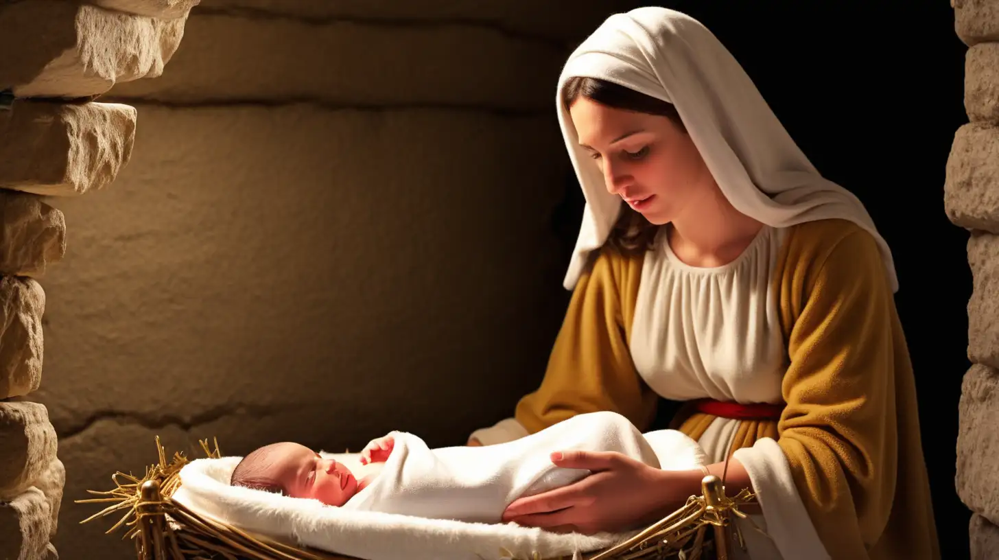 玛丽亚在伯利恒的马槽里生下耶稣
