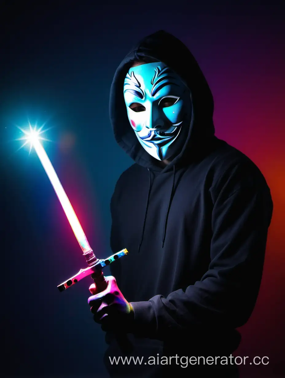 Человек в маске с оружием, разноцветный, прожектор, краски