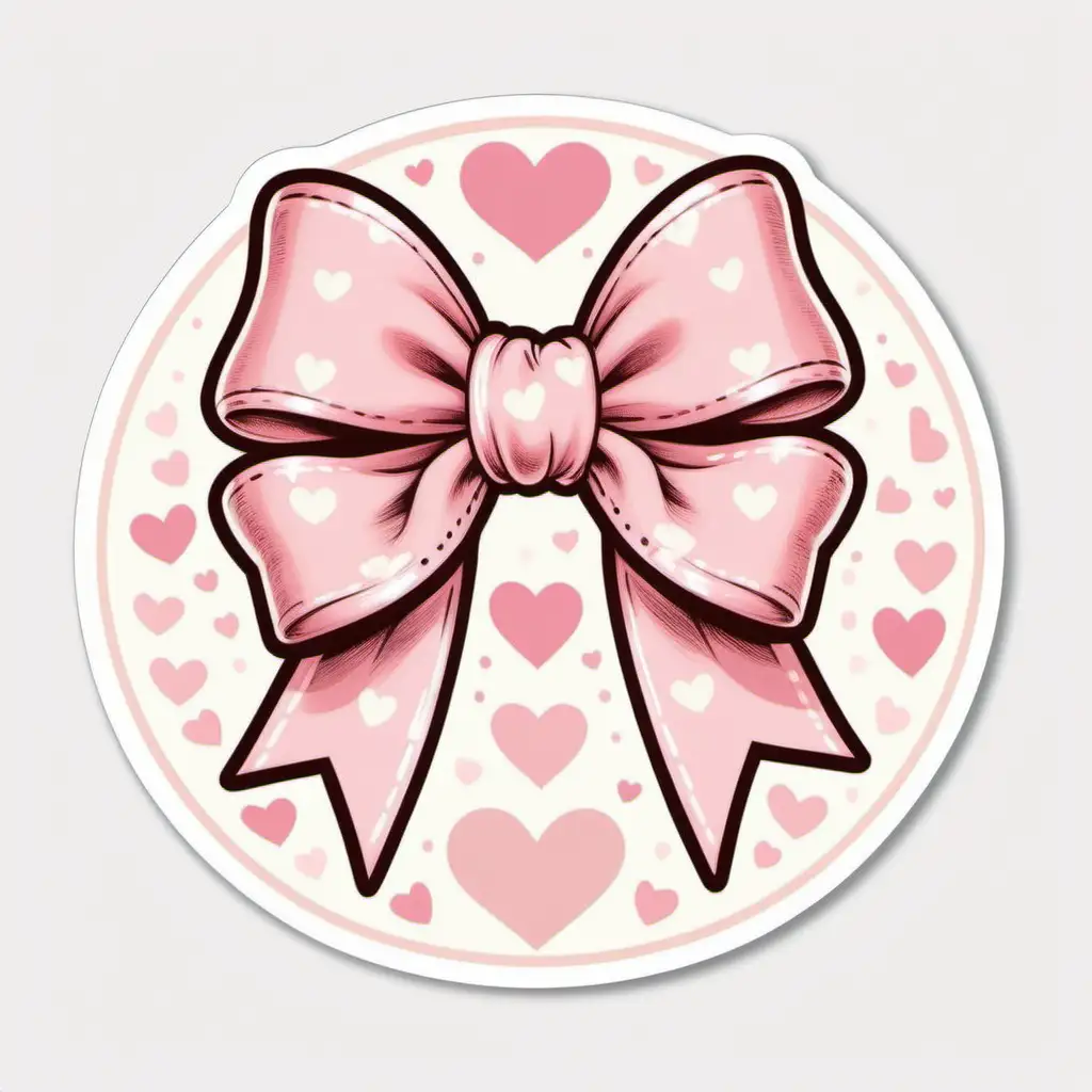 Whimsical Coquette with Pink Bow and Tiny Hearts Sticker in Soft Pastel Colors