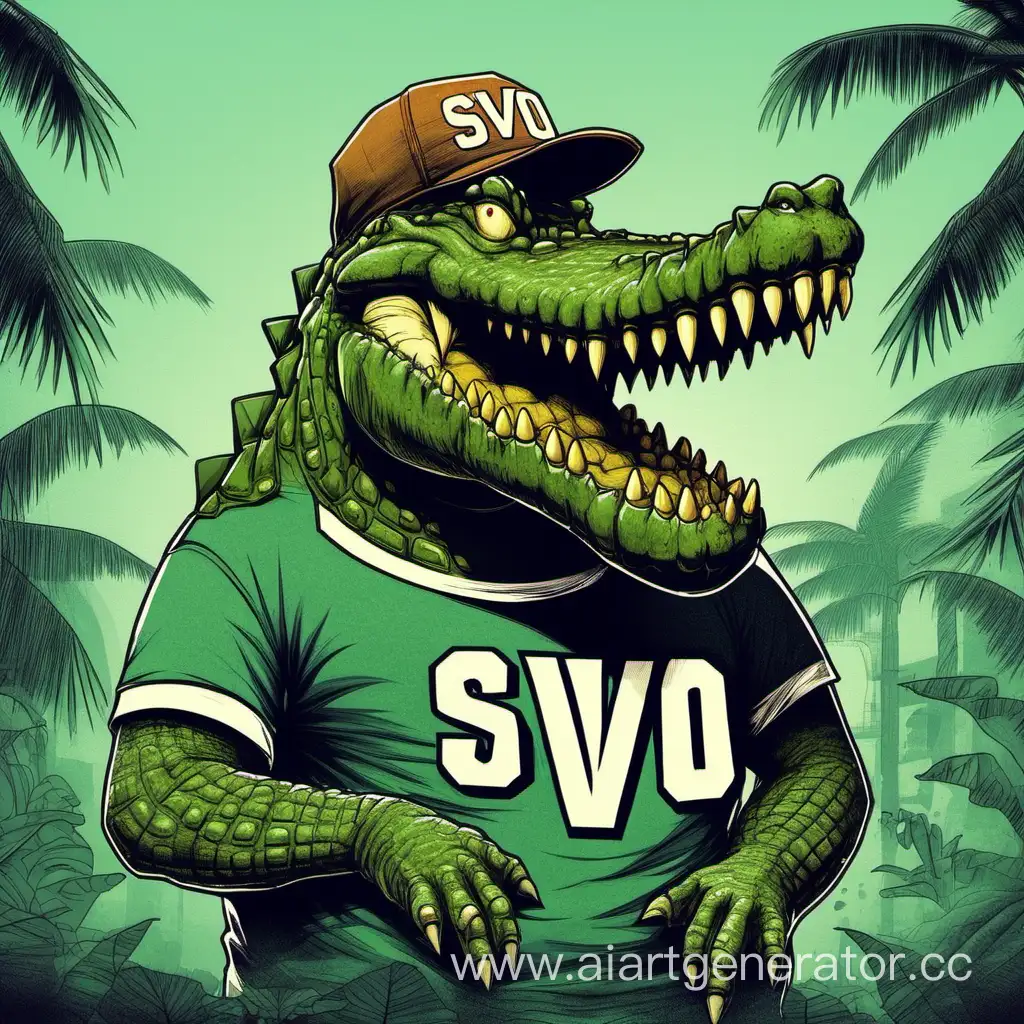 Гигантский крокодил качок с надписью на футболке СВО