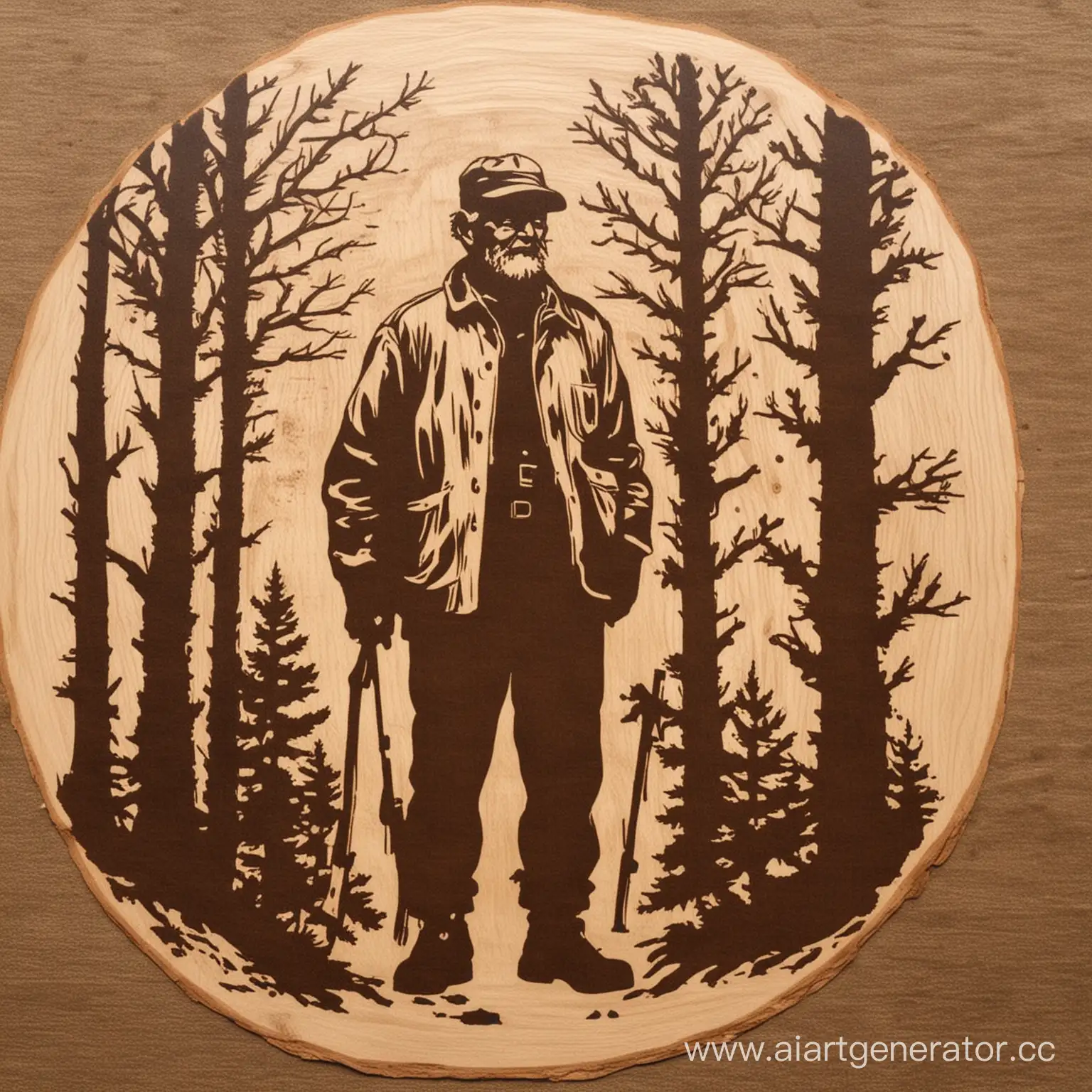 Grandfather-Forester-Stencil-Art-Elderly-Man-in-the-Woods-with-Nature-Patterns