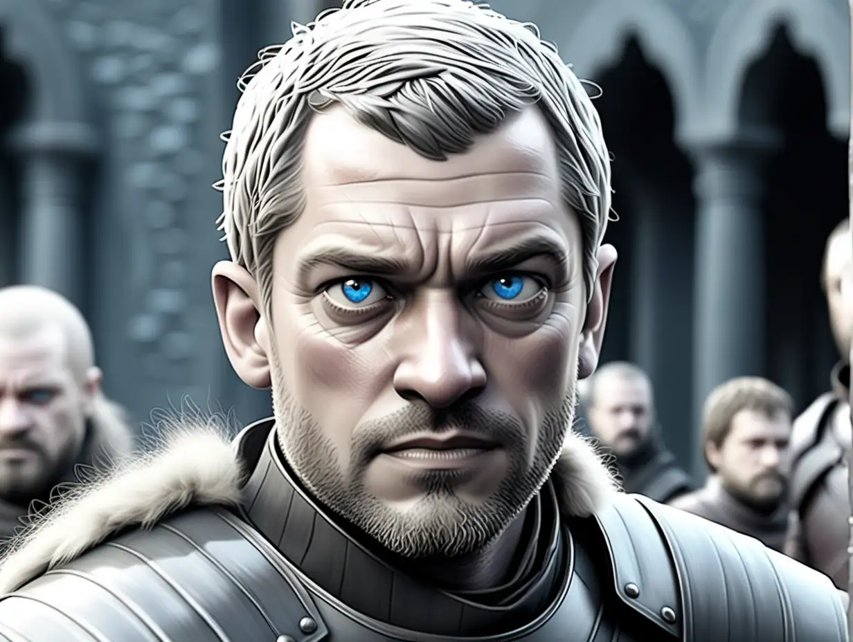 Mature Game of Thrones Character with BlueGray Eyes and Short Gray Hair