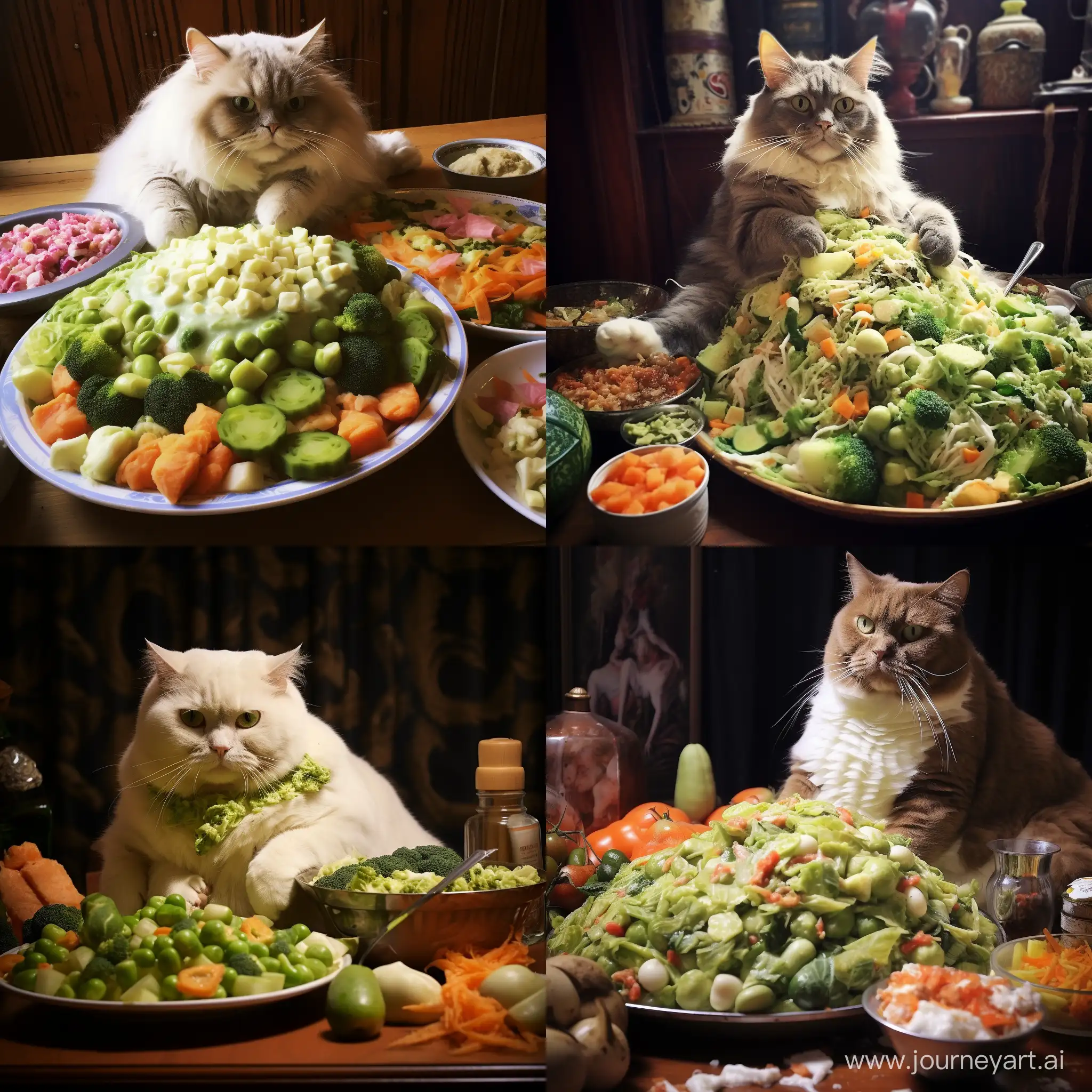 Enormous-Universes-Cat-Indulging-in-Olivier-Salad-Feast-with-Scattered-Peas
