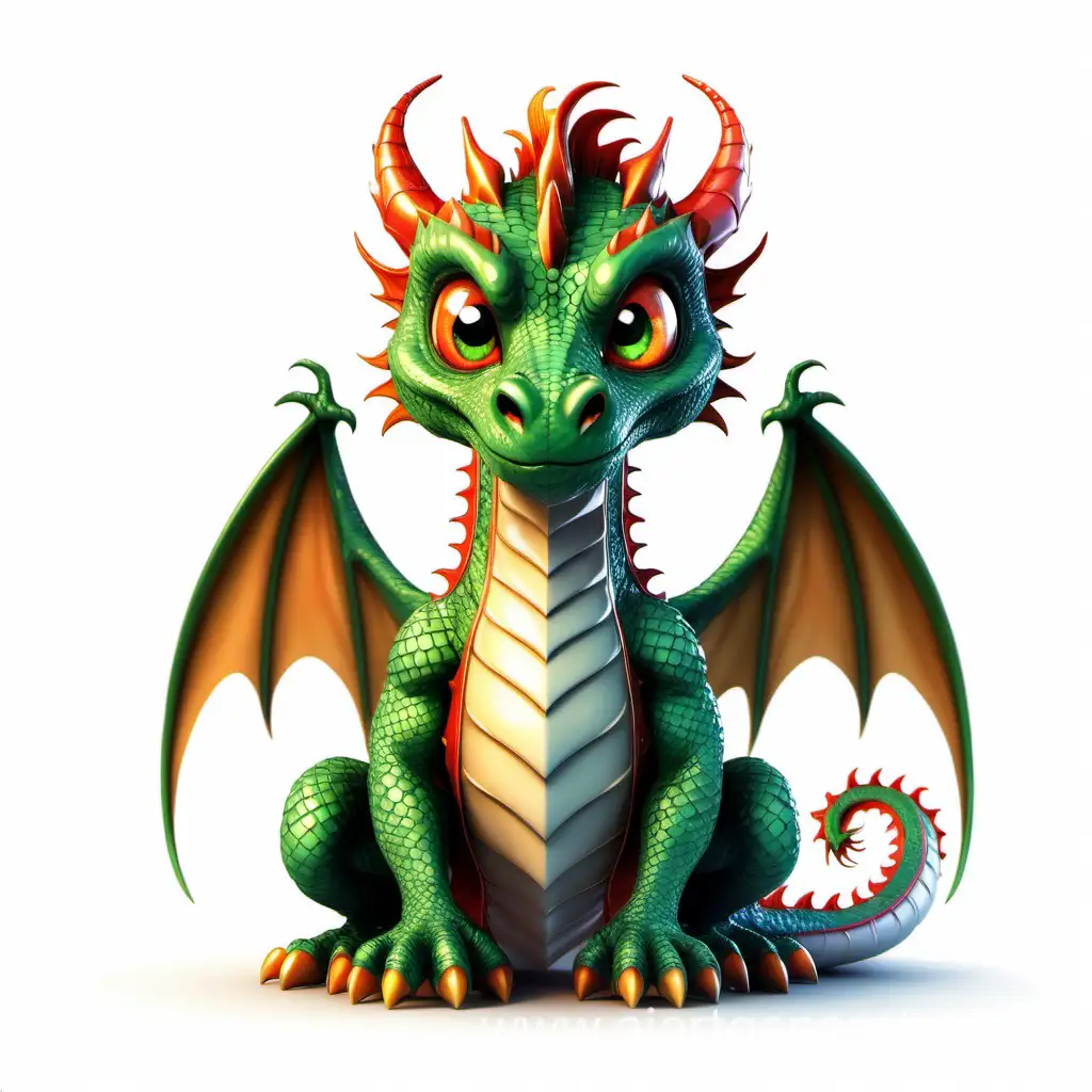 сказочный персонаж, похожий на дракона, прямой взгляд, добрые глаза, на белом фоне