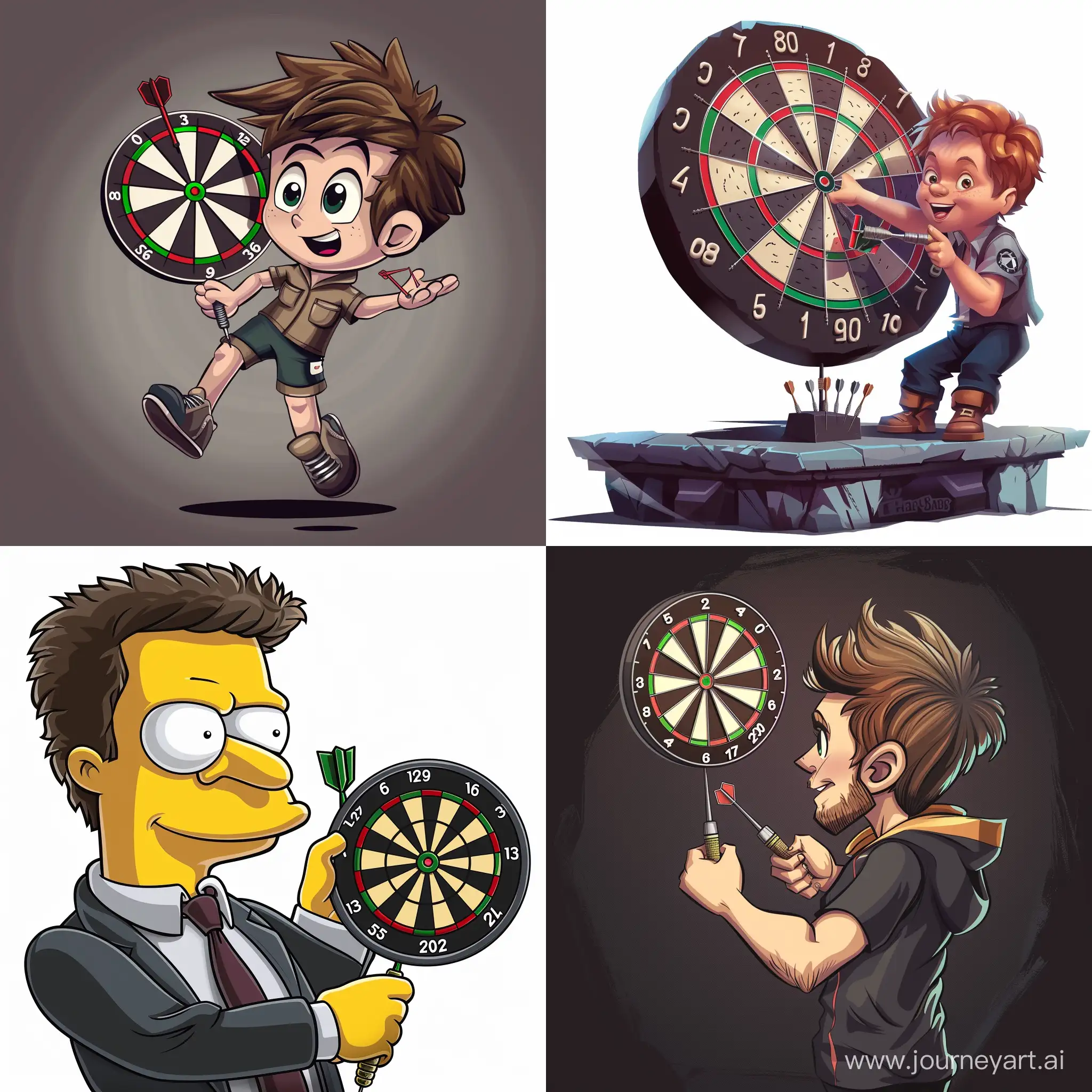 Colorful-Cartoon-Character-Playing-Dart-Game