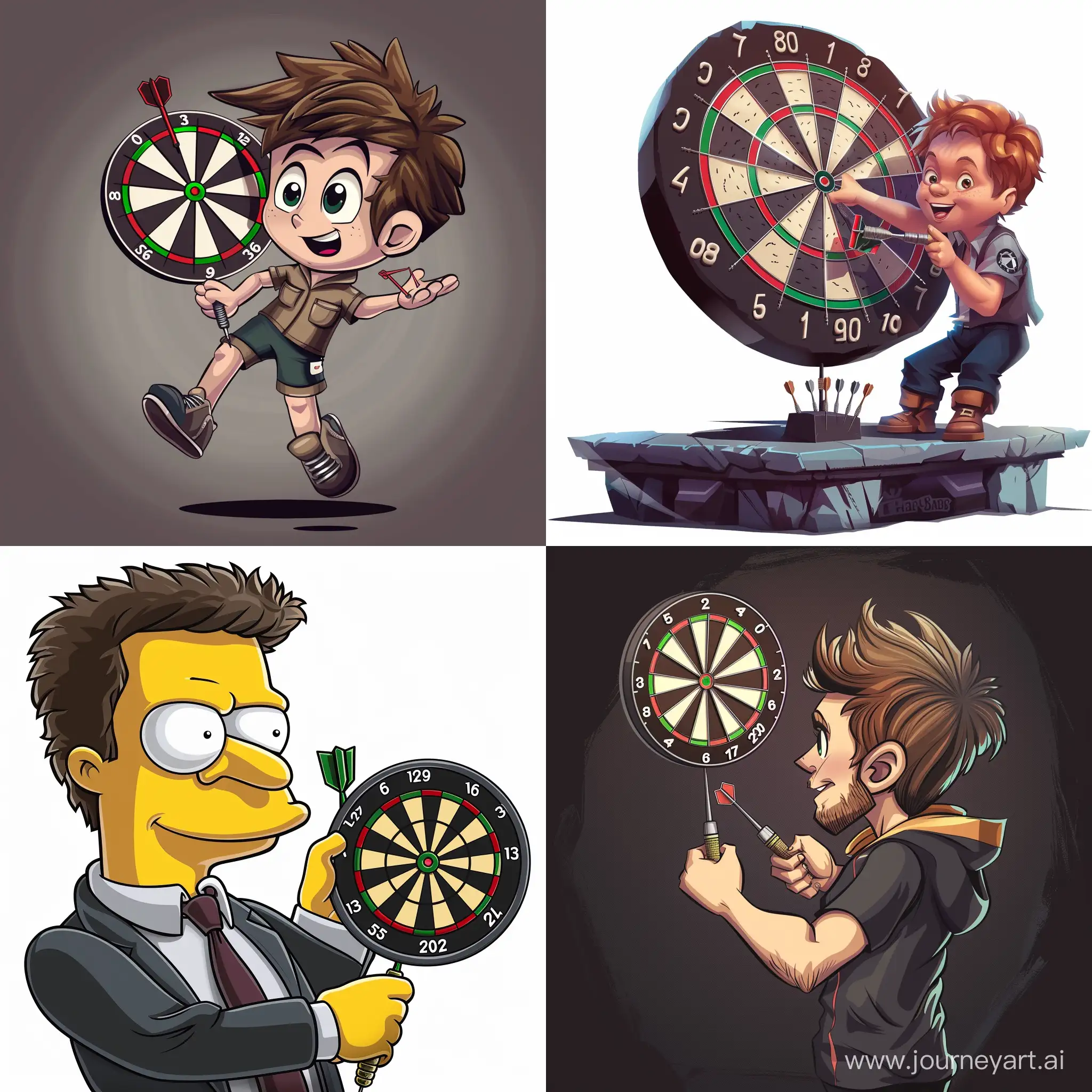 Create a cartoon character playing dart