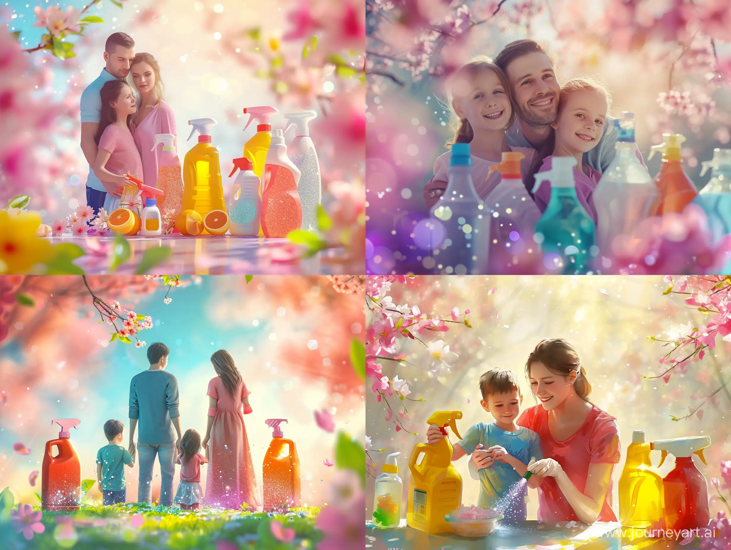 Happy-Family-Engaged-in-Hyper-Realistic-Spring-Cleaning-with-Household-Chemicals