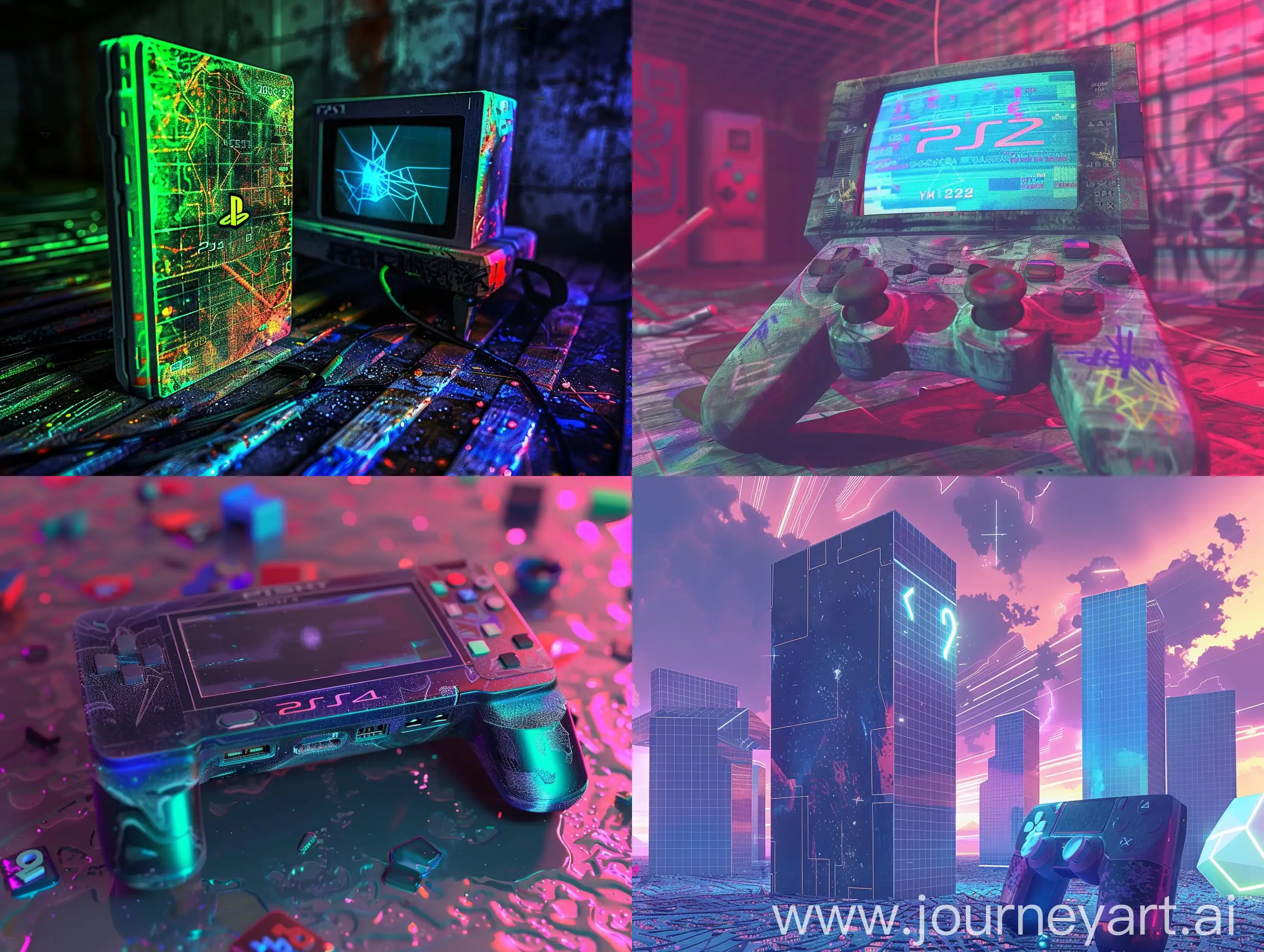 Nostalgic-Futurism-Retro-PlayStation-2-Graphics-and-Cellphone-in-Y2K-Aesthetic-Environment