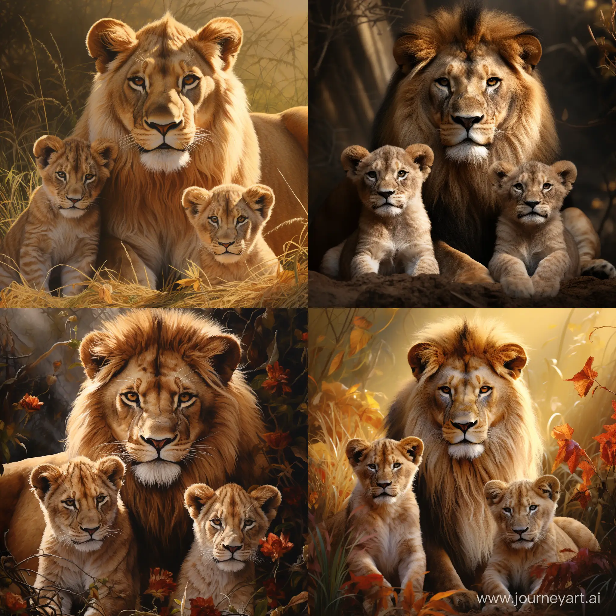 lion family , 2 baby