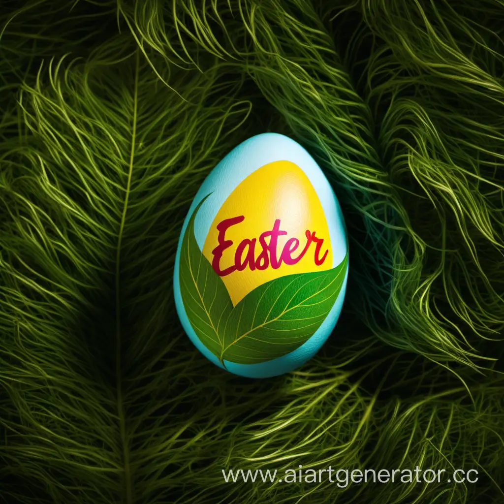 Easter-Egg-Decoration-with-Sticker-Surrounded-by-Natural-Leaves