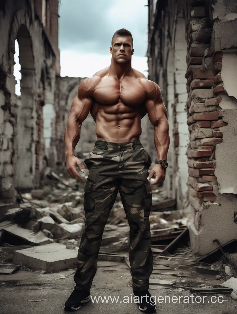 Muscular-Camouflage-Warrior-Amidst-Ruined-Walls
