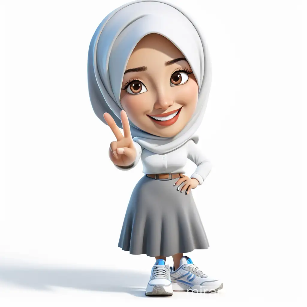 Realistic 4D Caricature of a Peaceful Indonesian Woman in Hijab and Sneakers