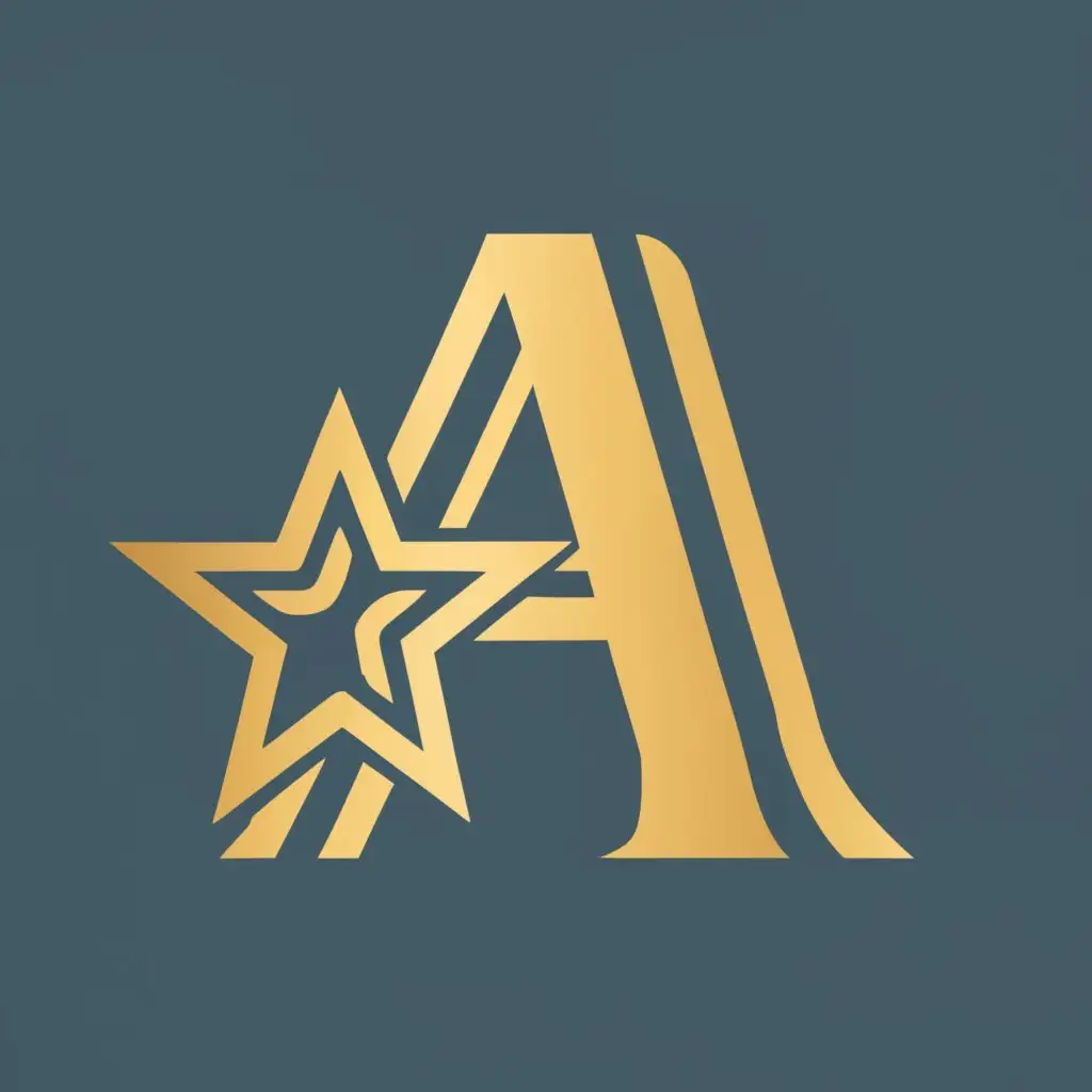 logo, a golden star with a large letter A
, with the text "A Star ", typography, be used in Entertainment industry