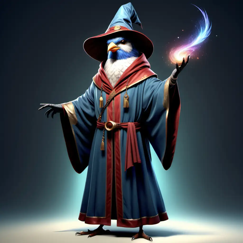 Majestic Realistic Bird Mage in Magical Robe and Hat