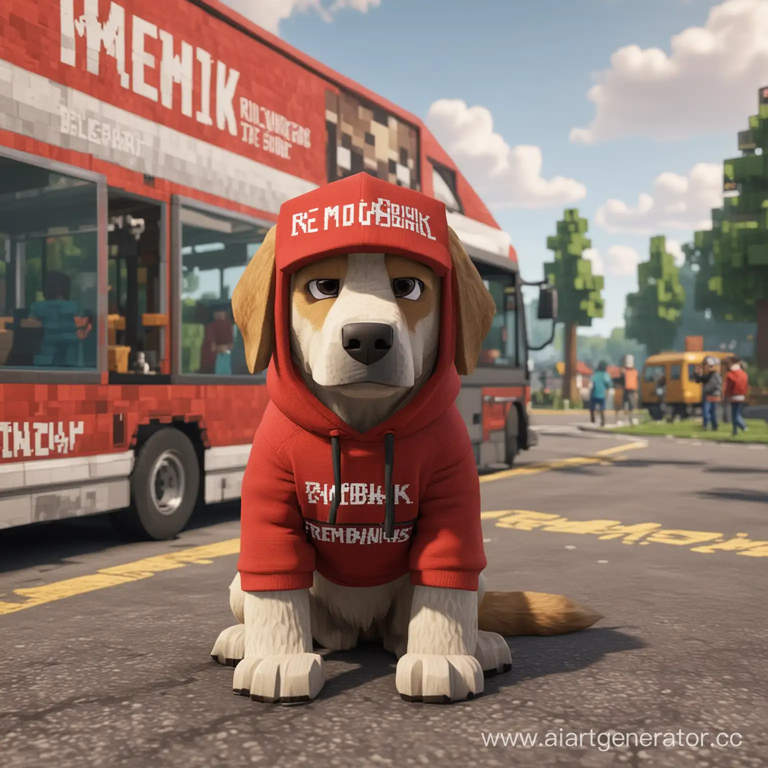 Sad-Minecraft-Dog-in-Rembik-Sweatshirt-Riding-Minibus-Near-College