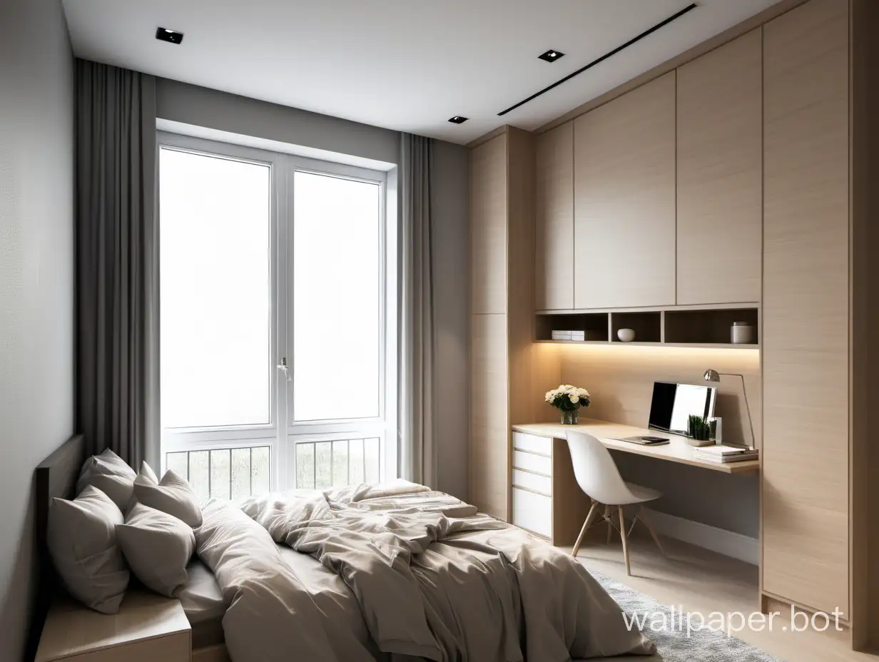 Contemporary-Bedroom-Scene-with-Stylish-Window-Table-and-Minimalist-Cupboard