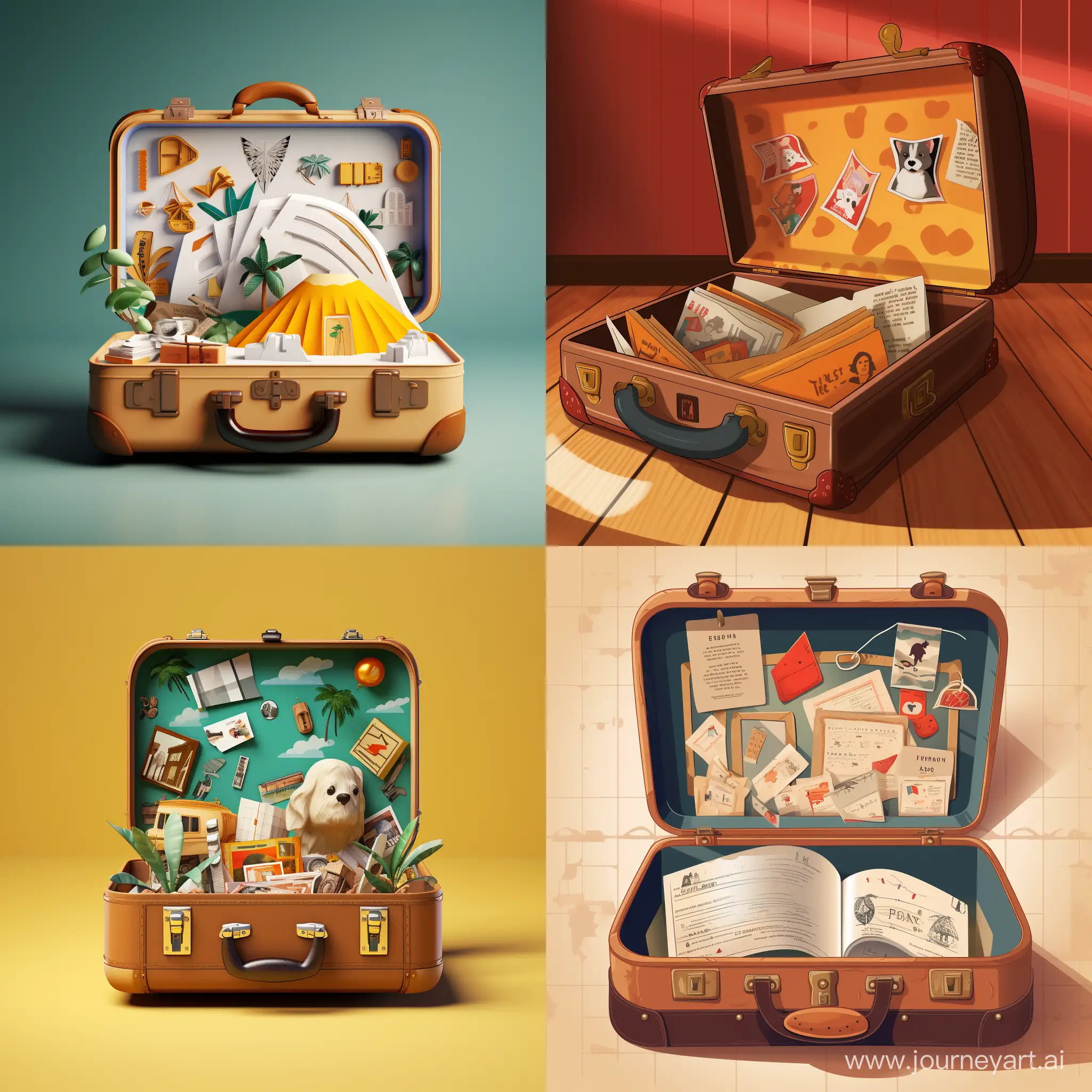 "Generate an image of an open suitcase with a large unfolded letter containing a message, stylized in the theme of pet travel. Let the suitcase have a travel-inspired appearance, and on the unfolded letter, incorporate details or illustrations related to pet travel, such as animal paw prints, cheerful depictions of pets, or symbols that convey an atmosphere of warmth and adventure."