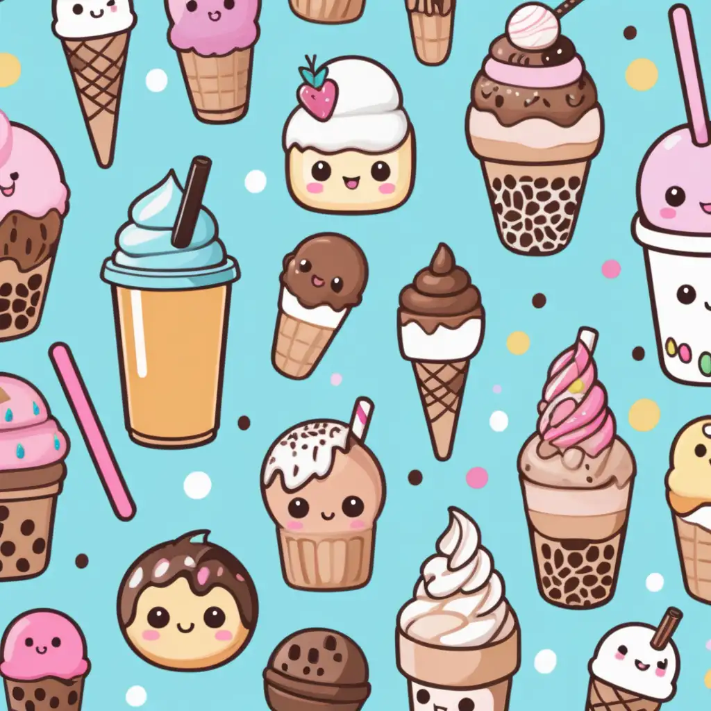 Adorable Sweet Treats Collage with Donuts Muffins Bubble Tea and Ice Cream