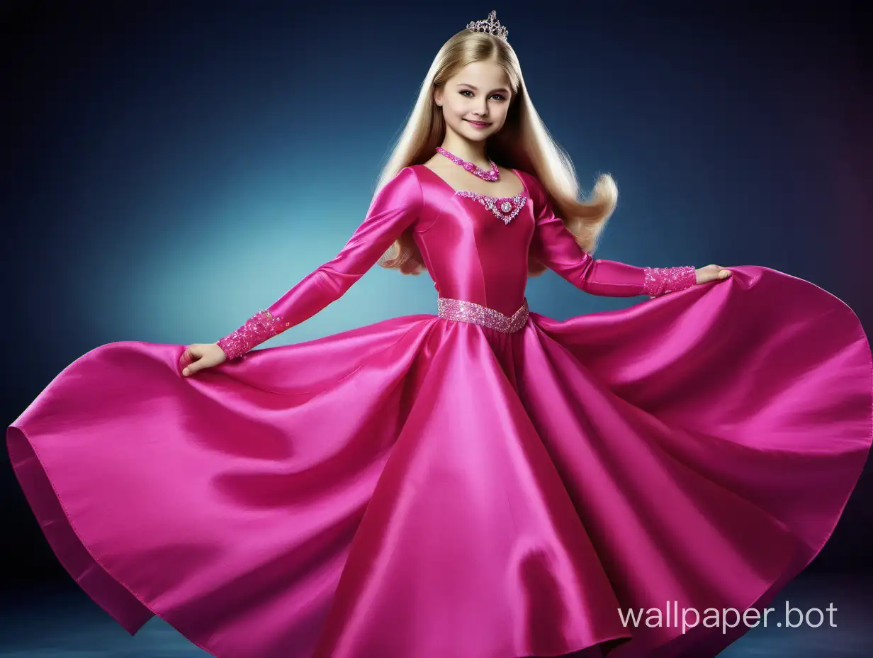Yulia-Lipnitskaya-Elegant-Barbie-in-Pink-Fuchsia-Silk-Dress