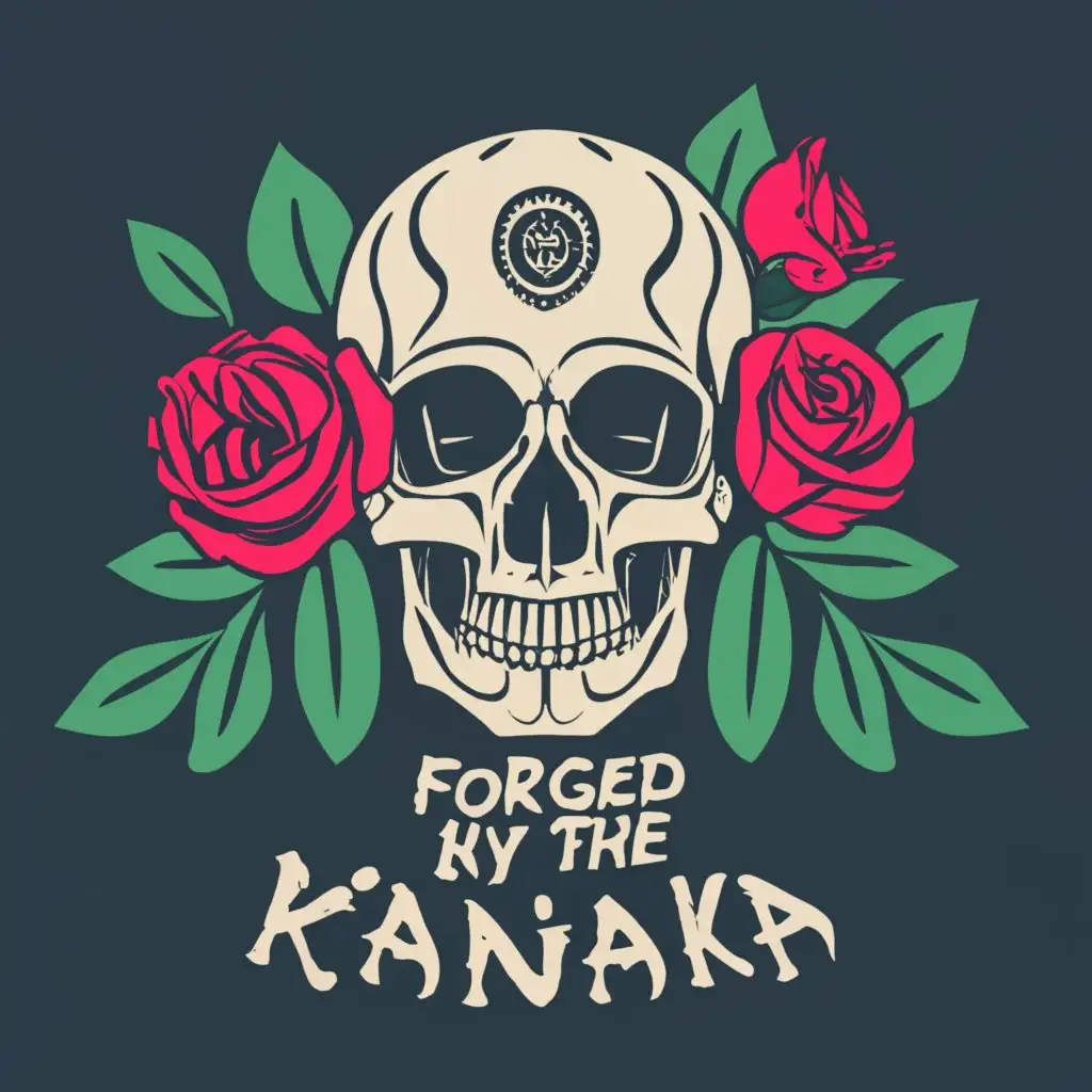logo, Skull with Roses, with the text "WANTOK, Forged By The Kanaka", typography