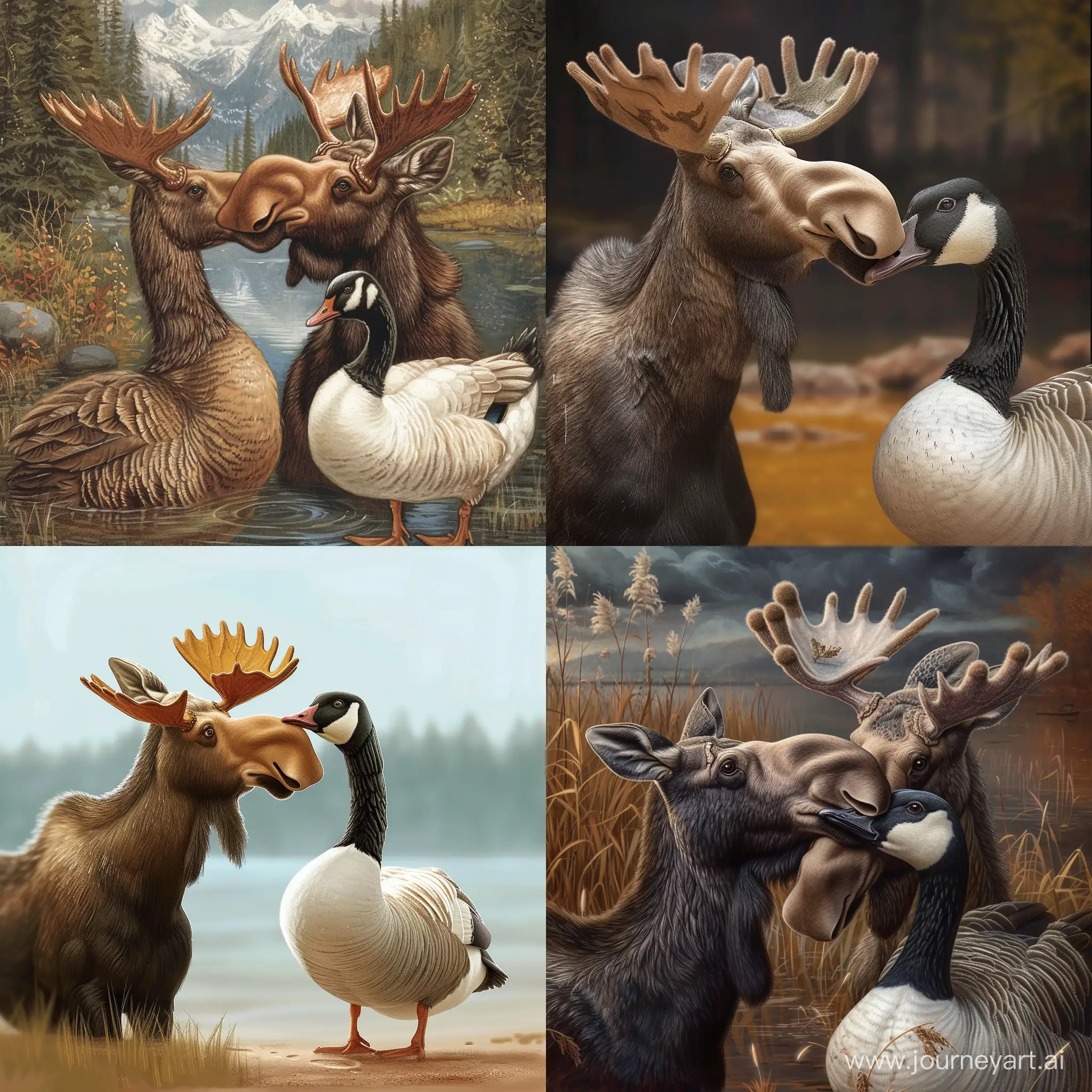 Affectionate-Moose-Kissing-a-Goose-in-a-Heartwarming-Moment
