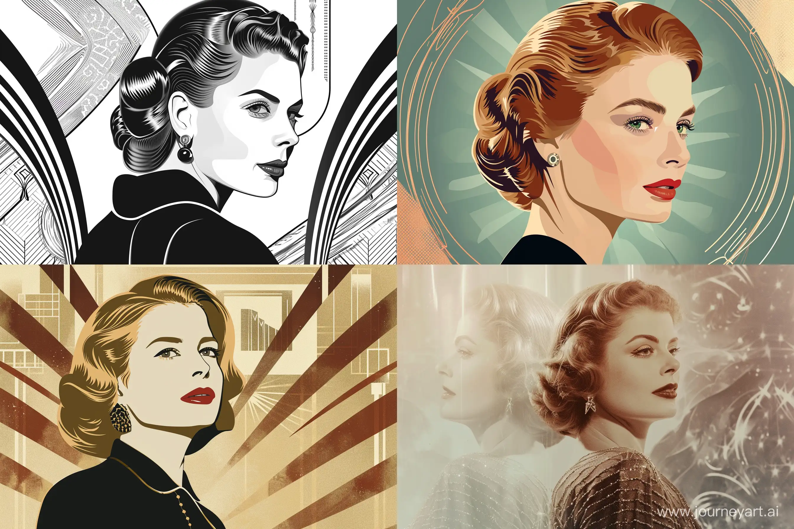 Art Deco Elegance: Ingrid Bergman Create a fashion portrait inspired by the glamorous Art Deco era. --ar 3:2